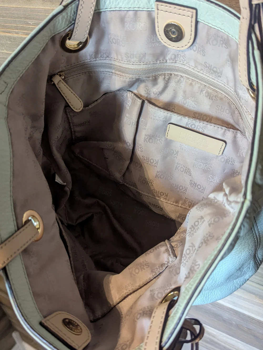 Michael Kors Mint Leather Tote Bag with Tan Straps